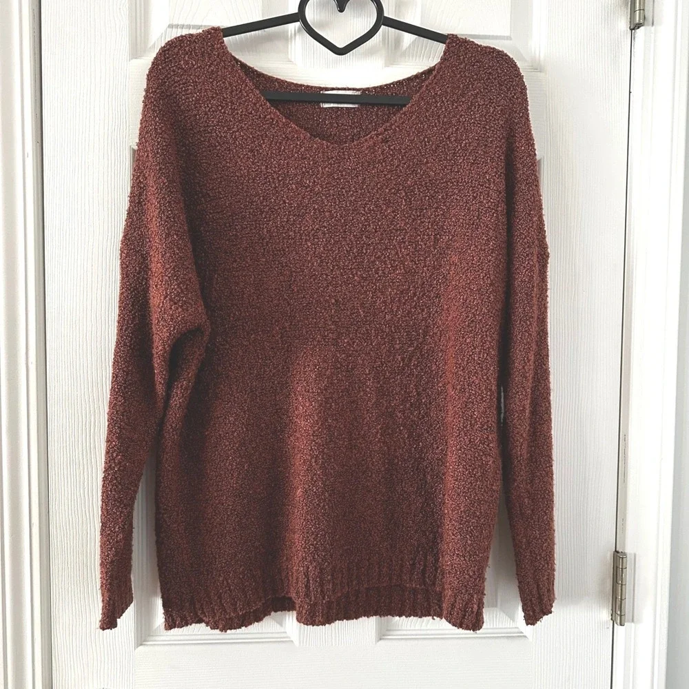 Altar'd State Women Small Medium Rust Orange Textured V Neck Long Sleeve Sweater